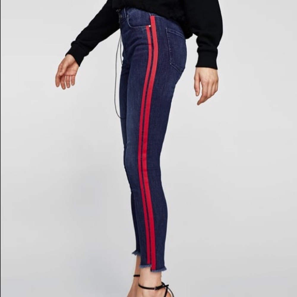 Zara Jeans w/ Red Stripes